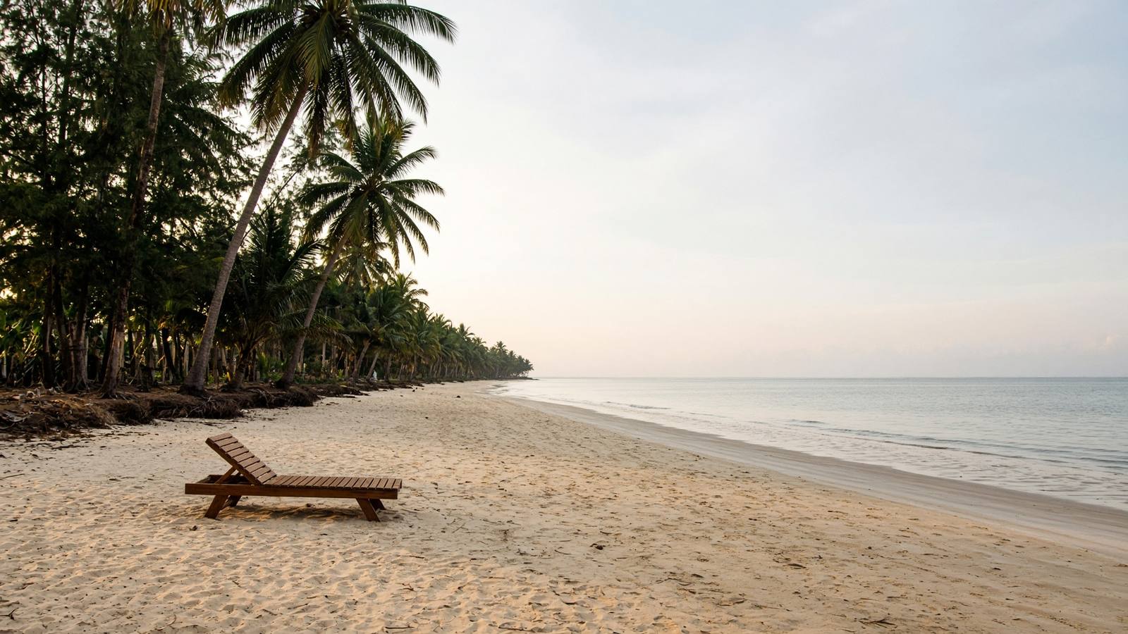 Illustrative early-morning view of a pale beach and palms, suggesting the Diani coastline. Not a confirmed listing.