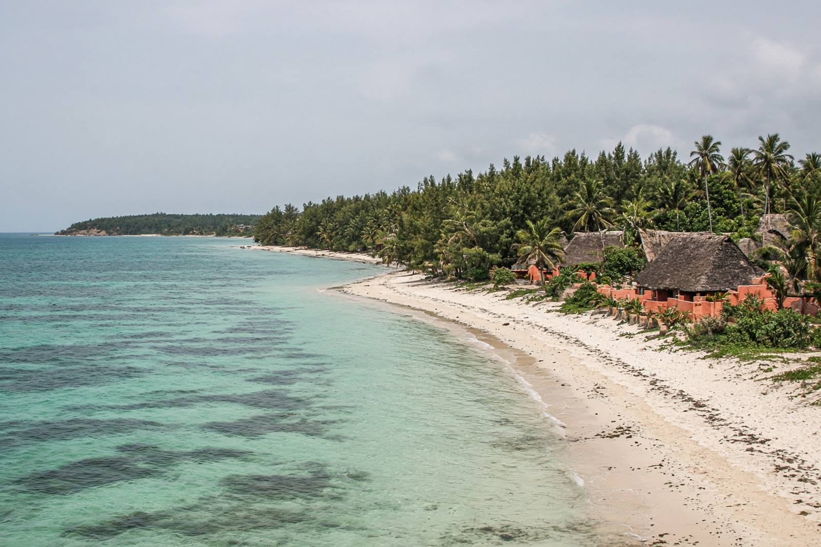 Illustrative view of a curving tropical shore and coastal trees, suggesting Watamu. Not a confirmed listing.